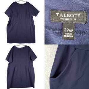 Talbots Sheath Dress Women's Plus Size 22 WP SS Navy Blue Ponte Jersey Stretch
